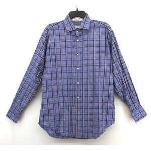 Thomas Dean Shirt Mens Size L Purple Plaid Long Sleeve Button Up